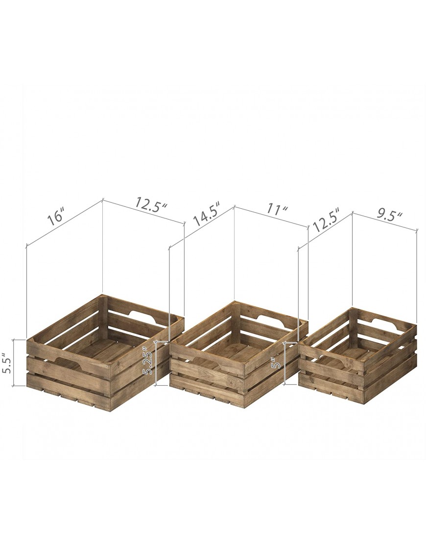 Barnyard Designs Rustic Wood Nesting Crates with Handles Decorative Farmhouse Wooden Storage Container Boxes Set of 3 16 x 12.5 Brown