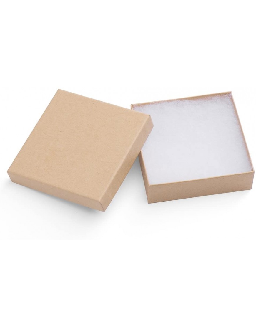 Cardboard Jewelry Gift Boxes Cotton Filled Jewlery Box w Lids Brown 3.5x3.5x1 Inch Necklace Ring Bracelet Earring Display Box Bulk Square Small Kraft Jewelry Gift Box 96 Pieces