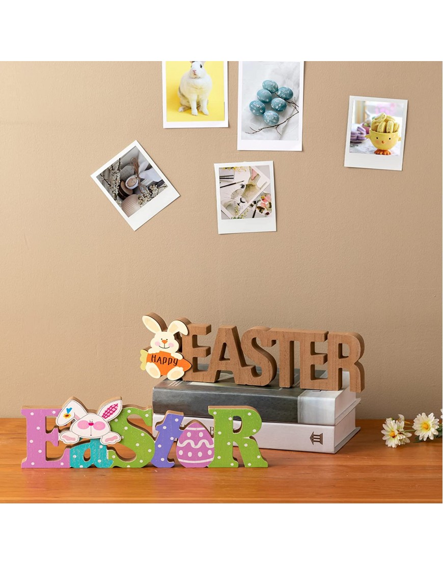 Easter Decorations for the Home hogardeck 2 pcs Rustic Happy Easter Wood Sign Colorful Wooden Block Signs Table Centerpiece Farmhouse Easter Bunny Eggs Decor for Party Fireplace Tiered Tray Office