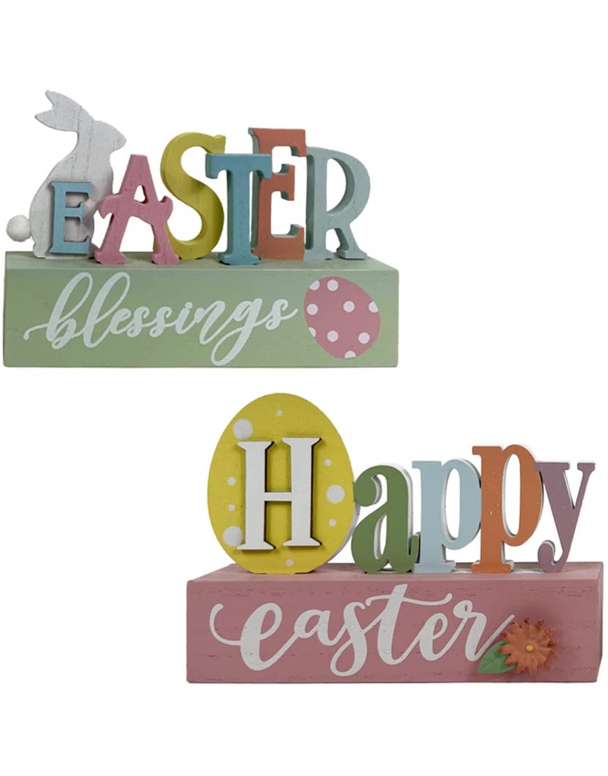 Eternhome Happy Easter Block Wooden Rustic Décor 2 Pack Vintage Rustic Sign Farmhouse Decoration for Table Gift Indoor Outdoor 8 X 5.7