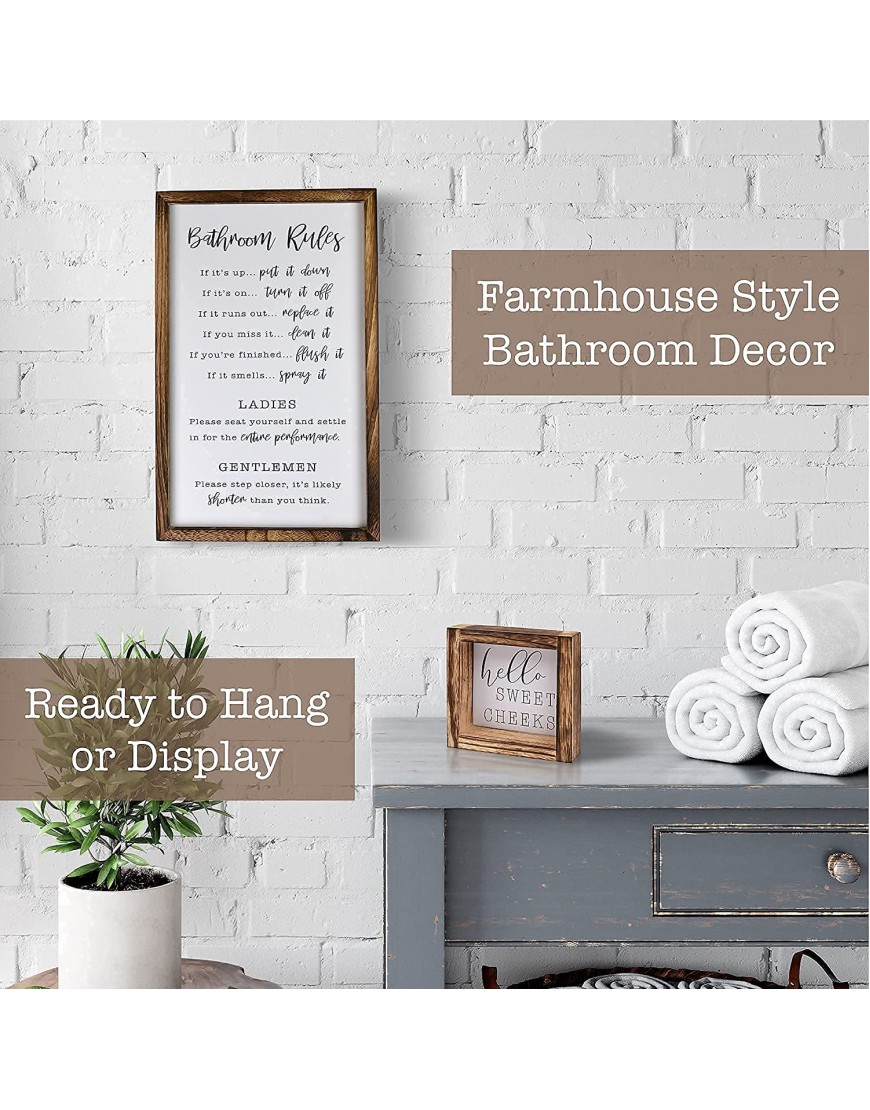Farmhouse Bathroom Wall Decor Set of 2 Funny Bathroom Signs with Rules and 8 Interchangeable Sayings Rustic Farmhouse Accessories are Perfect to Beautify Your Restroom