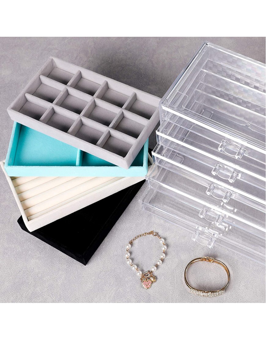 Frebeauty Extra Large Acrylic Jewelry Box for Women 5 Layers Clear Jewelry Organizer Velvet Earring Box with 5 Drawers Rings Display Case Necklaces Holder Tray for Women Girls Beige