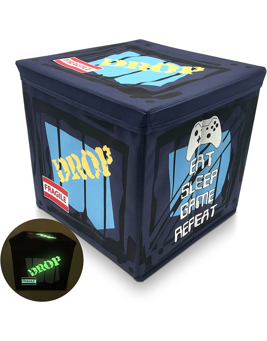 Gamers Drop Loot Storage Glowing Box 10'' x 10'' x 10' for Gaming Parties Birthdays Large