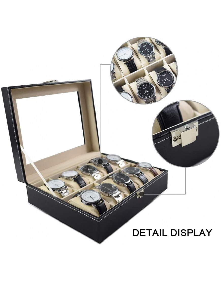 GUKA Watch Box 10 Slot Display Case Real Glass Organizer Storage with Pu Leather for Men and Women…
