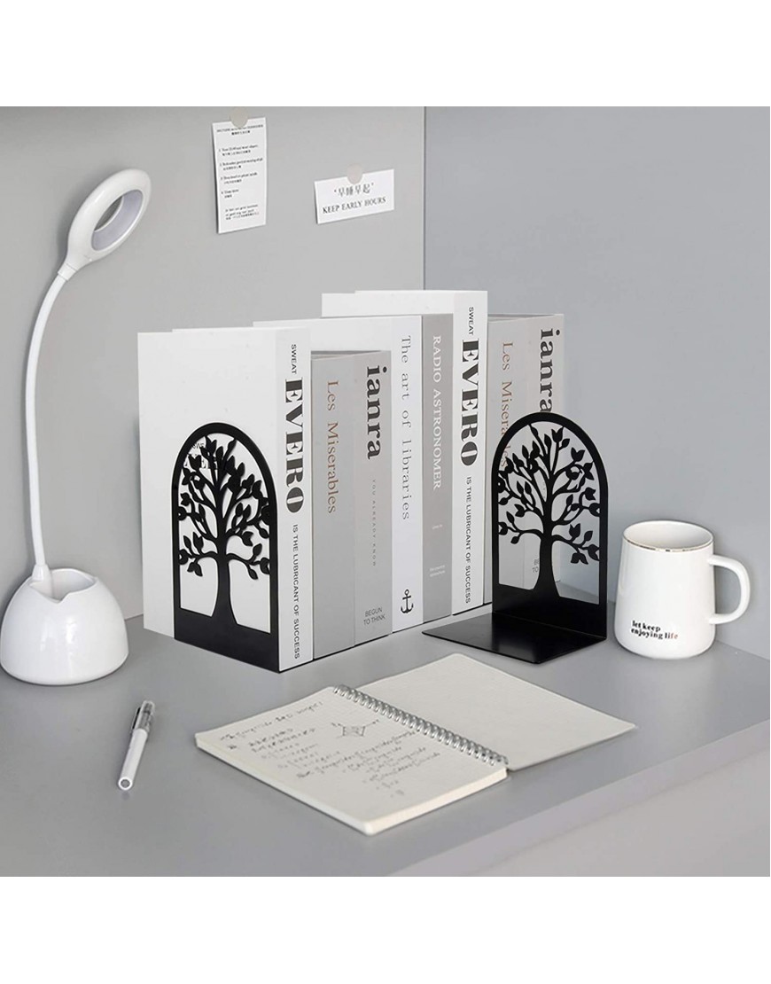 HappyHapi 3 Pairs Decorative Bookends Tree of Life Bookends–Metal Bookends for Heavy Books Anti-Static Paint Surface Anti-Slip Pads Modern Bookends for Desk and Bookshelves