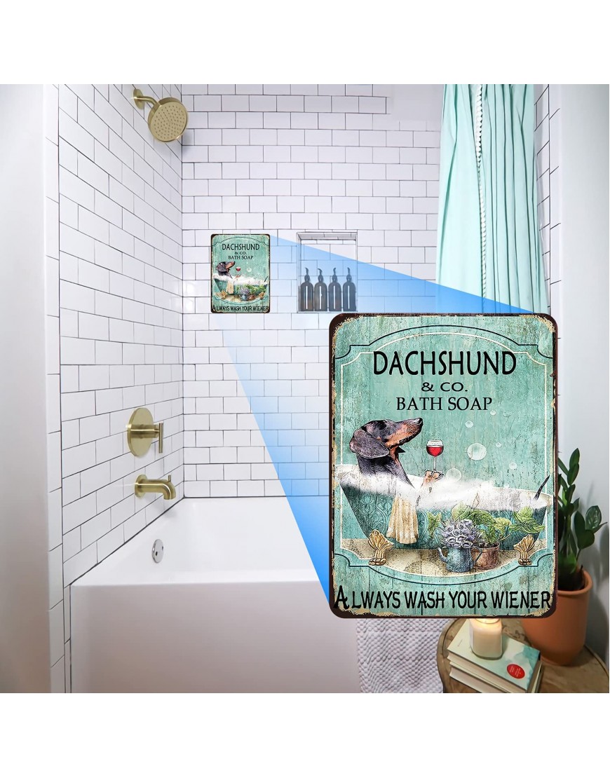 Jacevoo Dachshund & Co. Bath Soap Tin Sign Wash Your Wiener Metal Sign Vintage Bar Home Bathroom Wall Decoration Sign Funny Sign 12x8 Inch