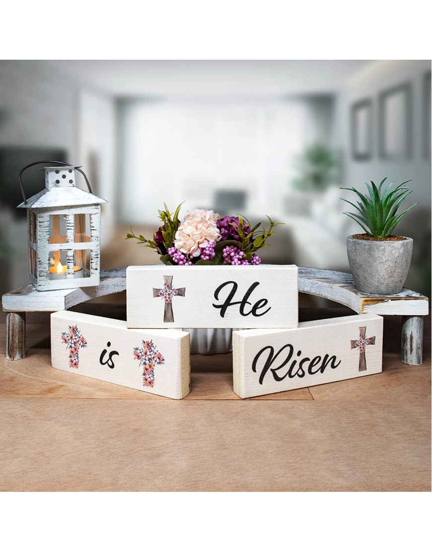 JennyGems He Is Risen Easter Decor Tiered Tray and Tabletop Easter Decorations Christian Easter Made in USA
