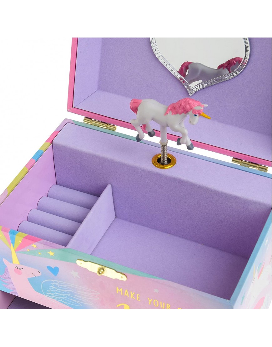 Jewelkeeper Musical Jewelry Box with 2 Pullout Drawers Glitter Rainbow and Stars Unicorn Design Over The Rainbow Tune