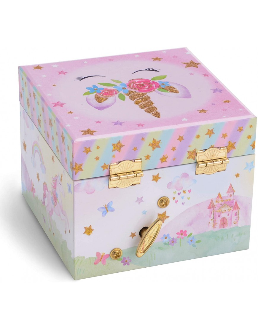Jewelkeeper Musical Jewelry Box with Spinning Unicorn Glitter Rainbow and Stars Design The Unicorn Tune