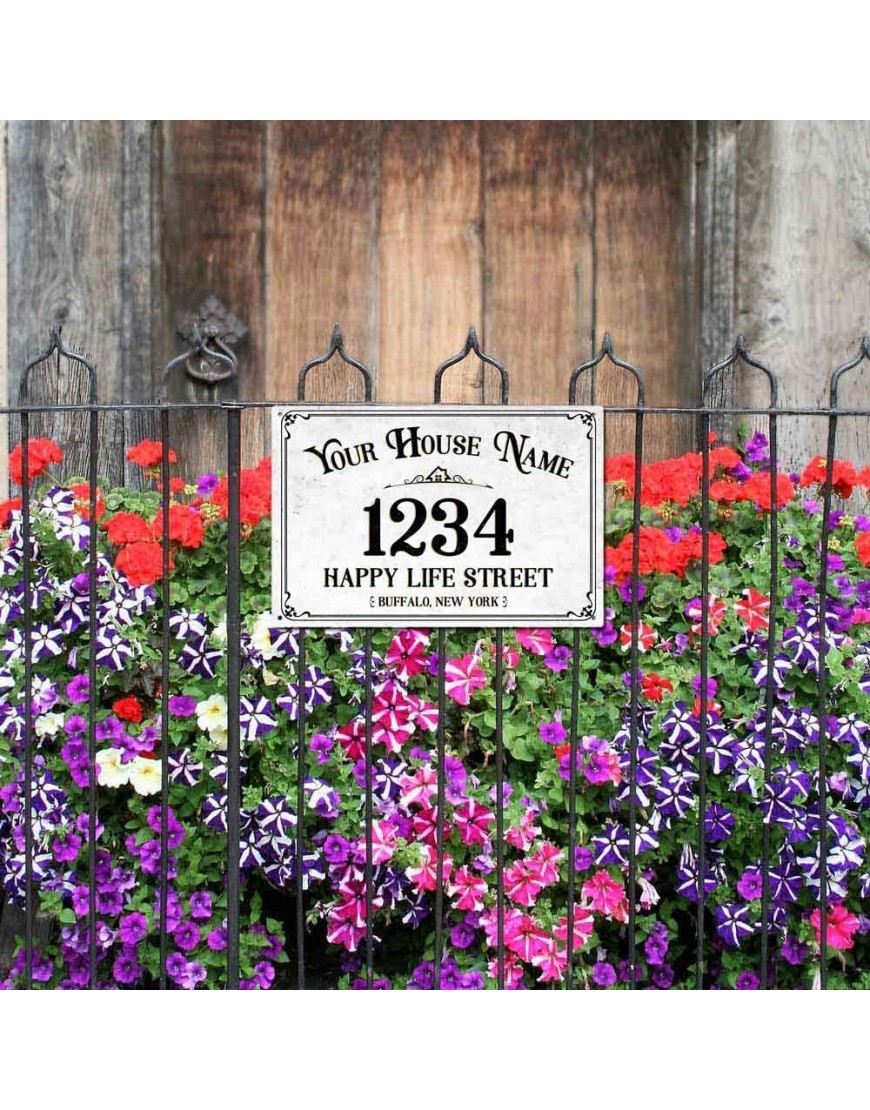 Personalized Metal Address Plaque Custom Tin Signs with House Name and Street Number for Housewarming Gift Home Decor Wall Mounted 8 x 12 inch
