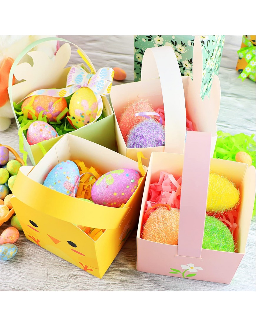 PETOX 24pcs Easter Treat Boxes Happy Bunny Easter Party Favor Boxes with Handle Easter Gift Boxes Goody Containers for Kids Cardboard Easter Baskets Disposable for Kids Classroom