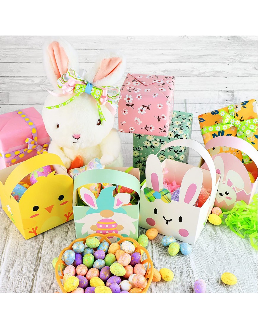 PETOX 24pcs Easter Treat Boxes Happy Bunny Easter Party Favor Boxes with Handle Easter Gift Boxes Goody Containers for Kids Cardboard Easter Baskets Disposable for Kids Classroom
