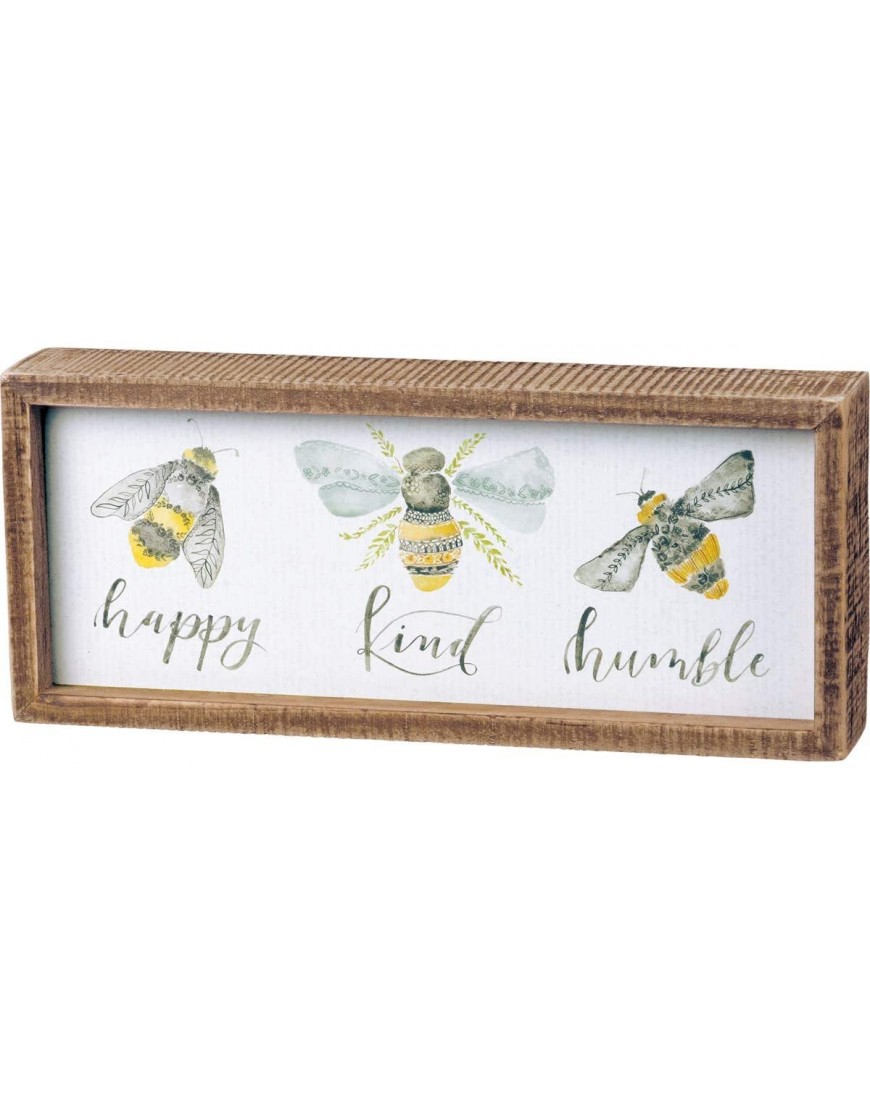 Primitives by Kathy 101758 Inset Box Sign 10" Length x 4.25" Height x 1.75" Width Bees Happy Kind Humble