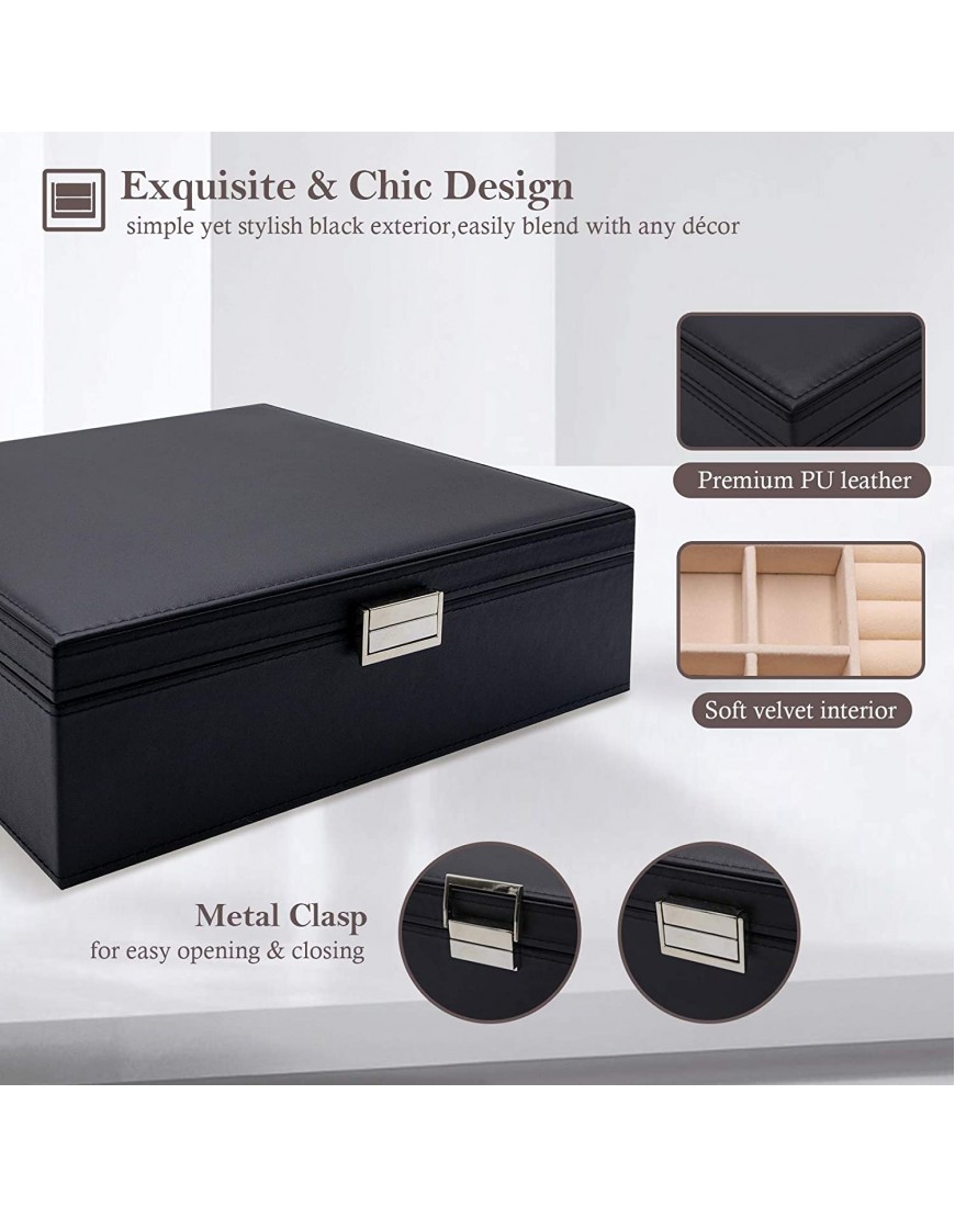 ProCase Jewelry Box for Women Girls Girlfriend Wife Ideal Gift Large Leather Jewelry Organizer Storage Case with Two Layers Display for Earrings Bracelets Rings Watches -Black