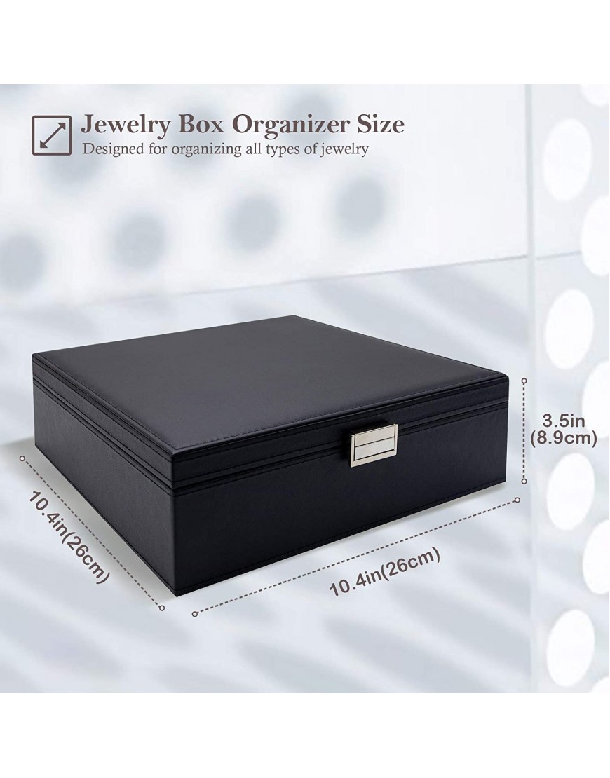 ProCase Jewelry Box for Women Girls Girlfriend Wife Ideal Gift Large Leather Jewelry Organizer Storage Case with Two Layers Display for Earrings Bracelets Rings Watches -Black