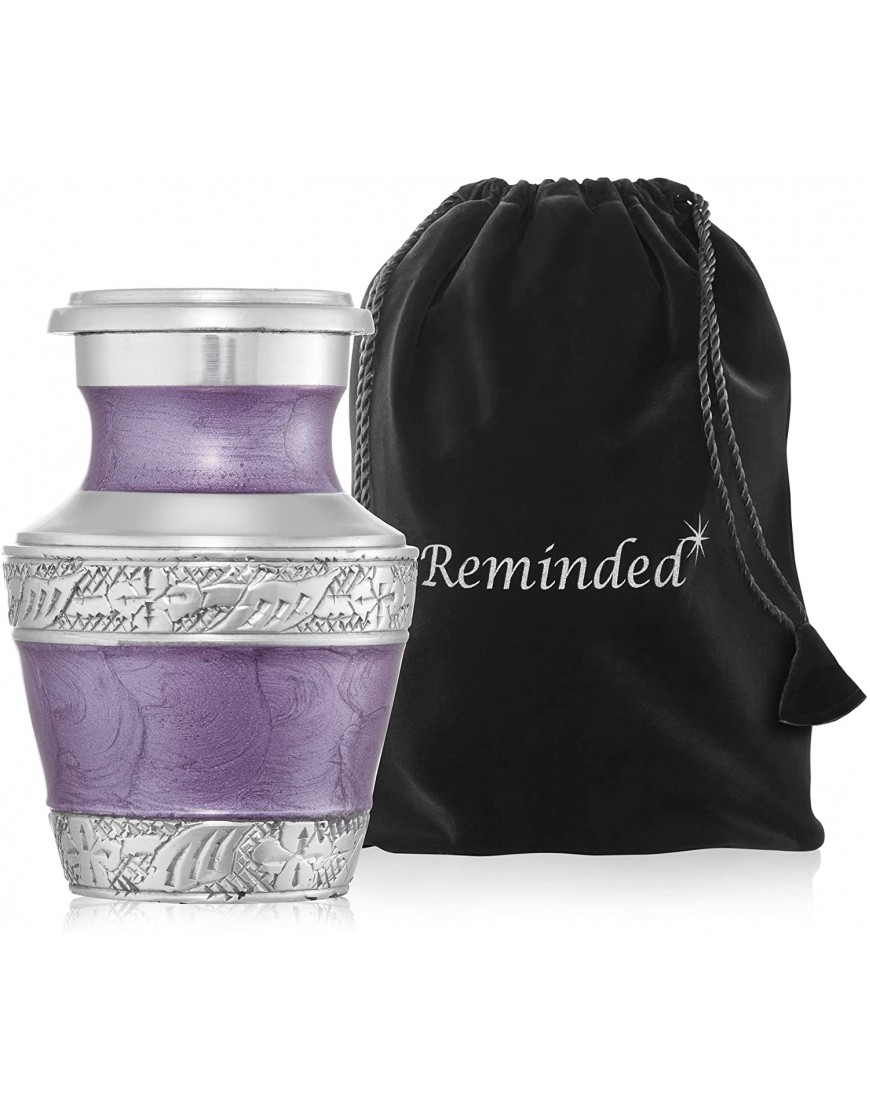 Reminded Small Cremation Keepsake Urn for Human Ashes Lavender and Silver Miniature Memorial Urn with Velvet Case