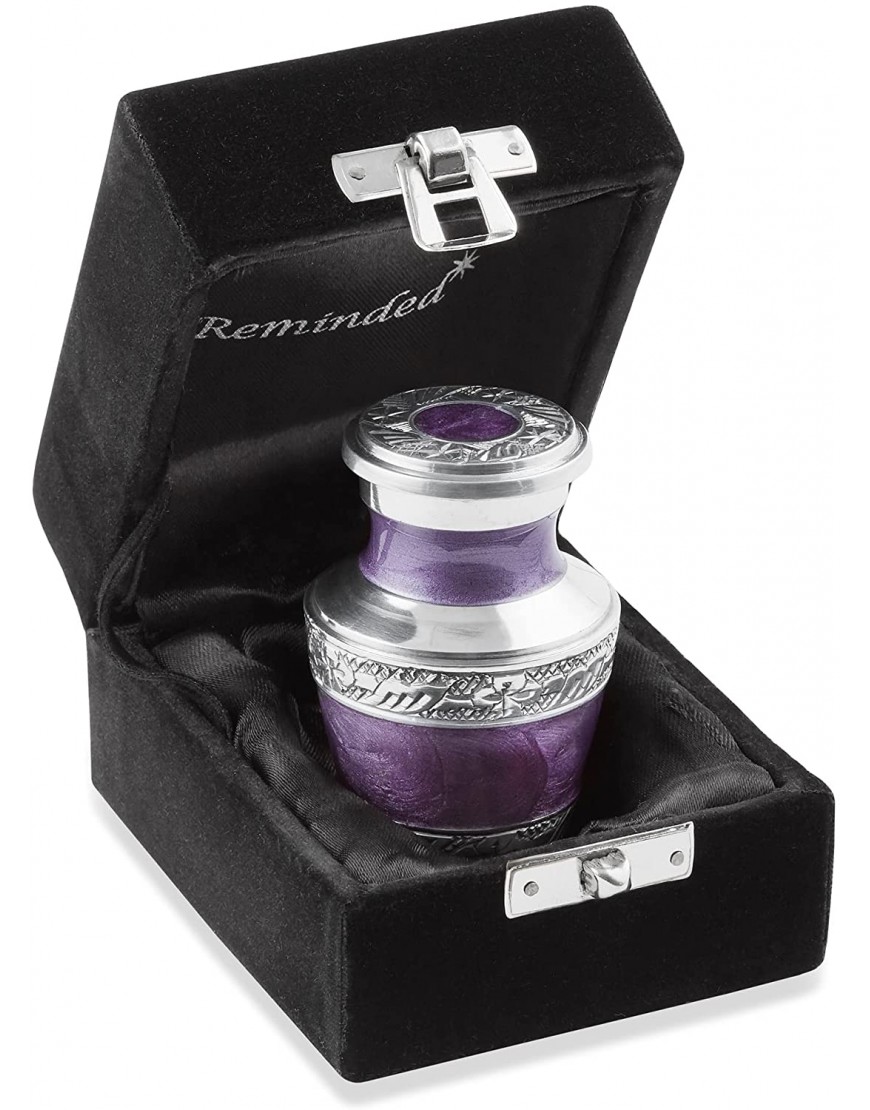 Reminded Small Cremation Keepsake Urn for Human Ashes Lavender and Silver Miniature Memorial Urn with Velvet Case