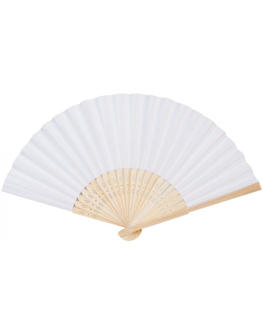 Sepwedd 50pcs White Paper Hand Fan White Bamboo Folding Fan Handheld Fans Paper Folded Fan for Wedding Party and Home Decoration