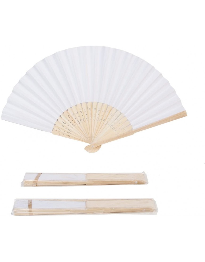 Sepwedd 50pcs White Paper Hand Fan White Bamboo Folding Fan Handheld Fans Paper Folded Fan for Wedding Party and Home Decoration