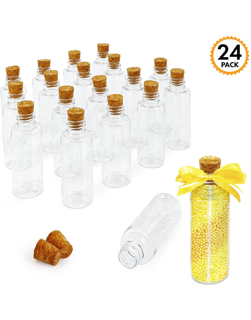Srenta Pack of 24 Clear Plastic Sand Art Bottles with Cork Stoppers 2 oz Cork Bottle Plastic Jars with Cork Mini Vial Potion Bottles for DIY Arts & Crafts Party Favors Wish & Message in a Bottle