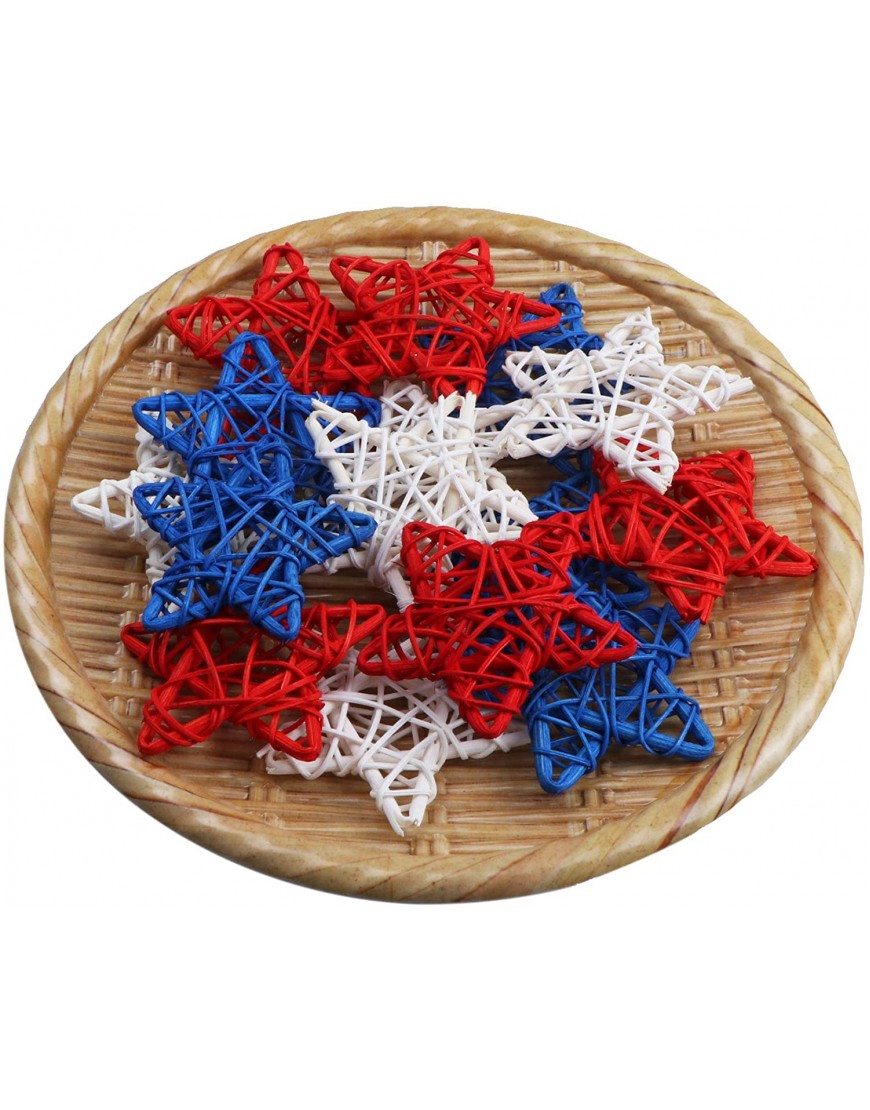 STMK 15 Pcs 4th of July Star Shaped Rattan Balls Decoration 2.36 Inch Red White and Blue Star Shaped Wicker Balls for 4th of July Home Decor DIY Vase Bowl Filler Ornament Wedding Table Decoration