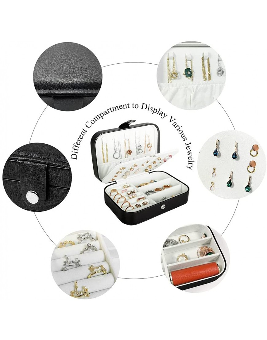 Travel Jewelry Box PU Leather Small Jewelry Organizer for Women Girls Double Layer Portable Mini Travel Case Display Storage Holder Boxes for Stud Earrings Rings Necklaces Bracelets Black