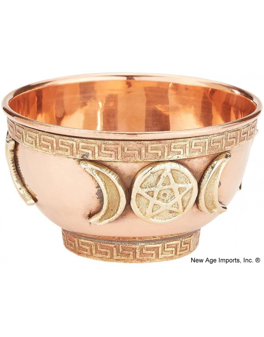 Triple Moon Pentacle Copper Offering Bowl 3 Great for Altar use Ritual use Incense Burner smudging Bowl Decoration Bowl offering Bowl New Age Imports Inc.