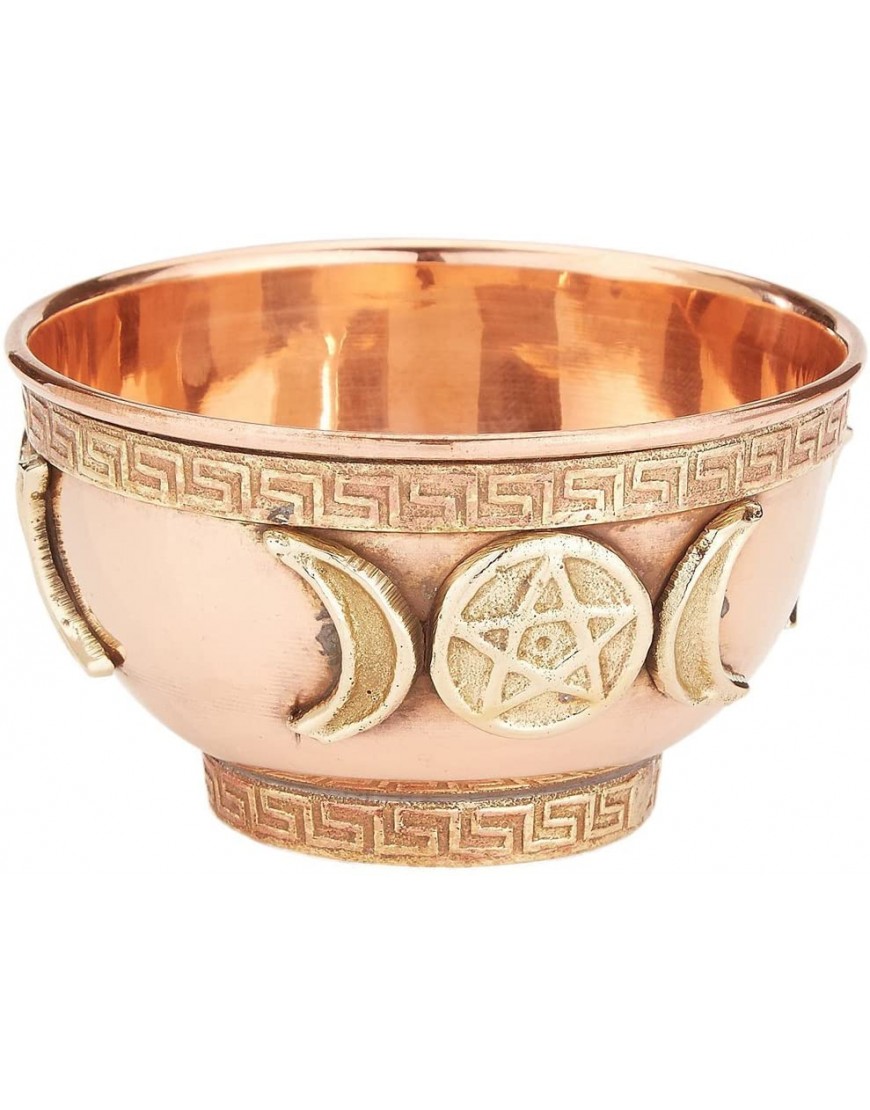 Triple Moon Pentacle Copper Offering Bowl 3" Great for Altar use Ritual use Incense Burner smudging Bowl Decoration Bowl offering Bowl New Age Imports Inc.