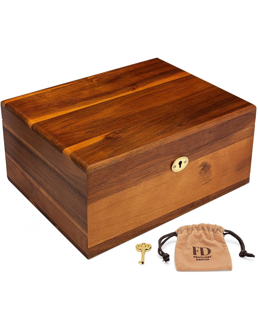 Wooden Storage Box with Hinged Lid and Locking Key Large Premium Acacia Keepsake Chest with Matte Finish Store Jewelry Toys and Keepsakes in a Beautiful Decorative Crate 11 X 8.5 X 5 Inches