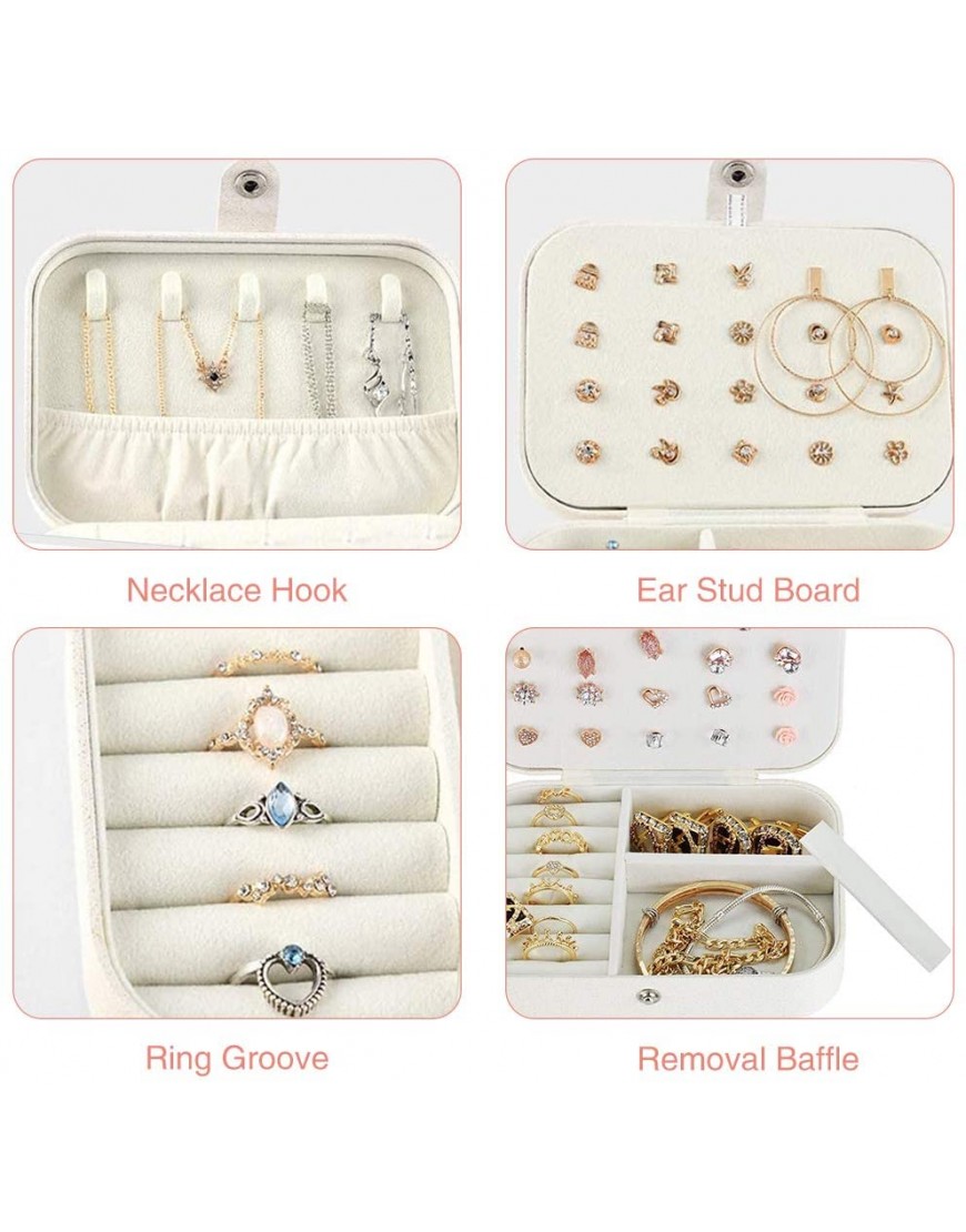 XYMAO Jewelry Organizer PU Leather Travel Jewelry Organizer Double Layer Portable Jewelry Box for Women Girls,Jewelry Organizer Box for Necklace,Ring,Earring Glitter White
