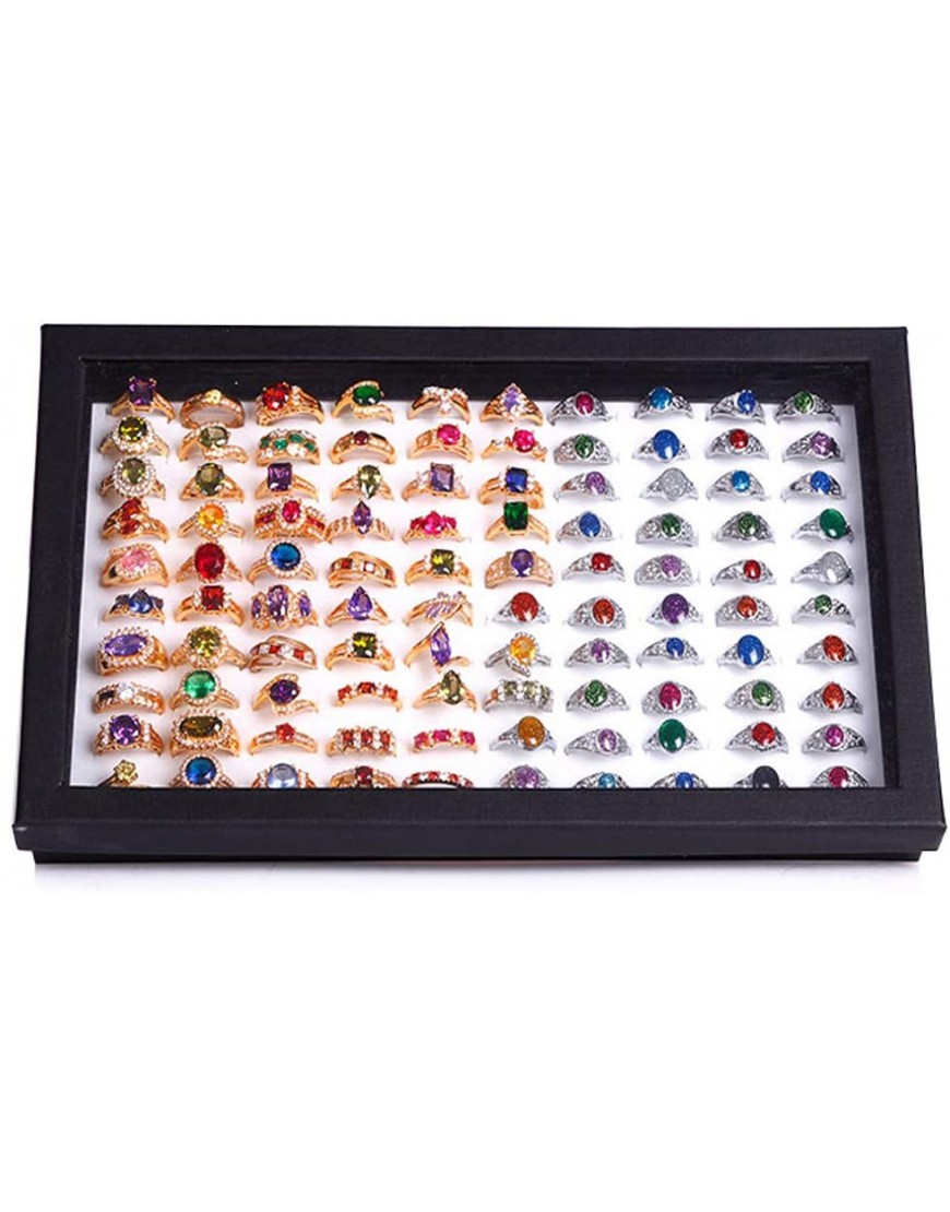ZLY Jewelry Rings Display Tray Velvet 100 Slot Case Box Jewelry Storage Box