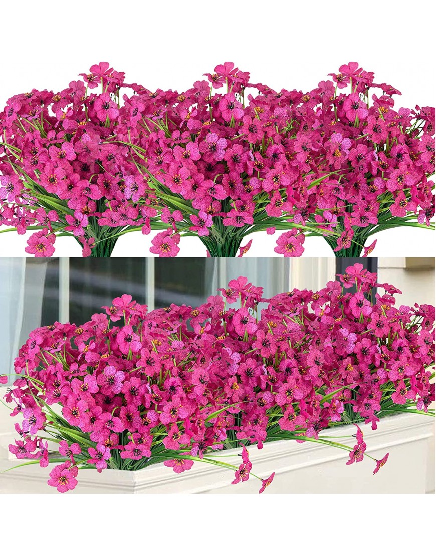 12 Bundles Artificial Flowers Outdoor UV Resistant Spring Fake Plants Flowers No Fade Faux Plastic Flowers Greenery Shrubs for Garden Porch Window Box Home Decoration Rose Red