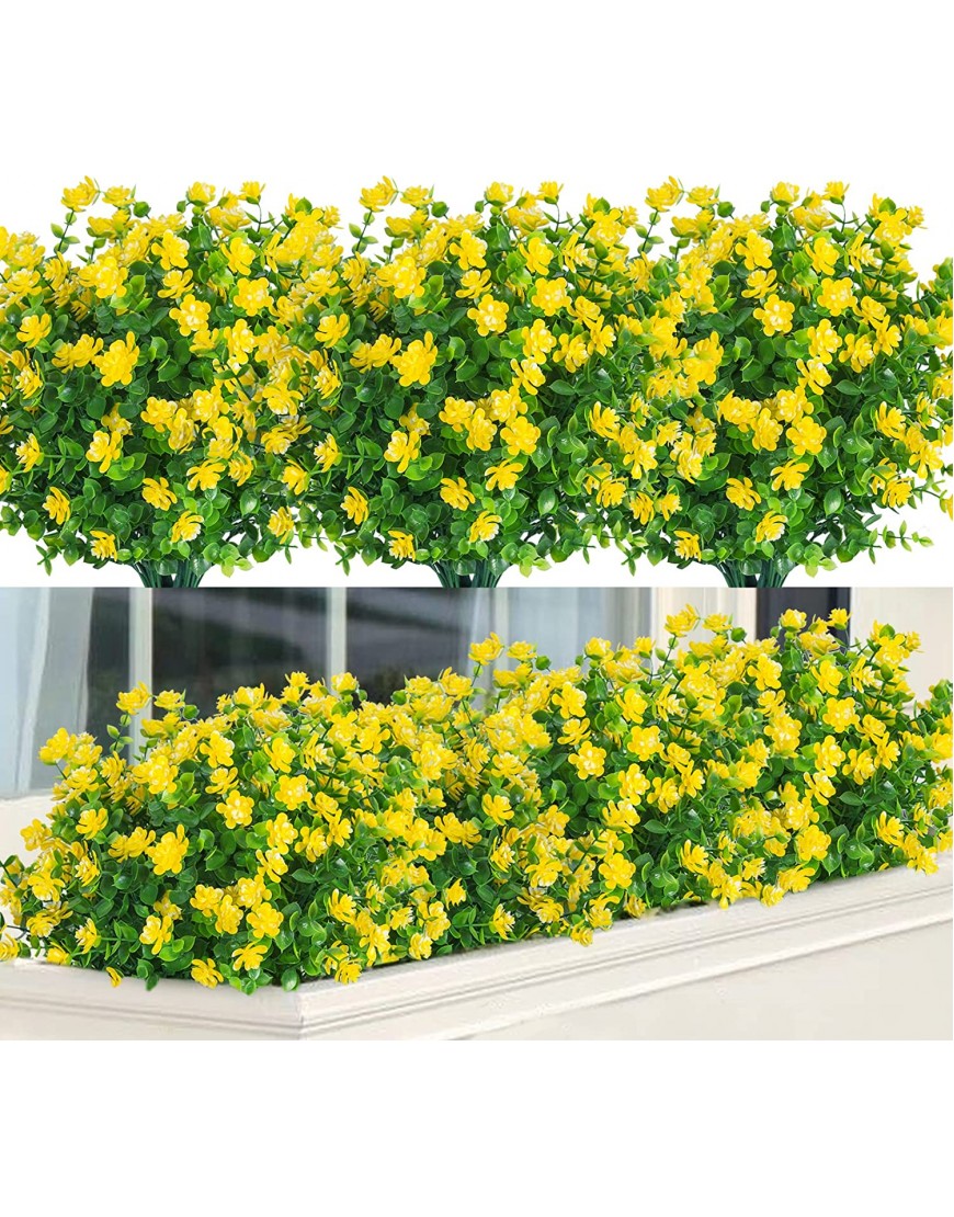 8 Pack Spring Artificial Flowers Outdoor UV Resistant Faux Plastic Plants Greenery Shrubs for Indoor Outdoor Hanging Planter Home Room Garden Kitchen Porch Window Box Decor Yellow