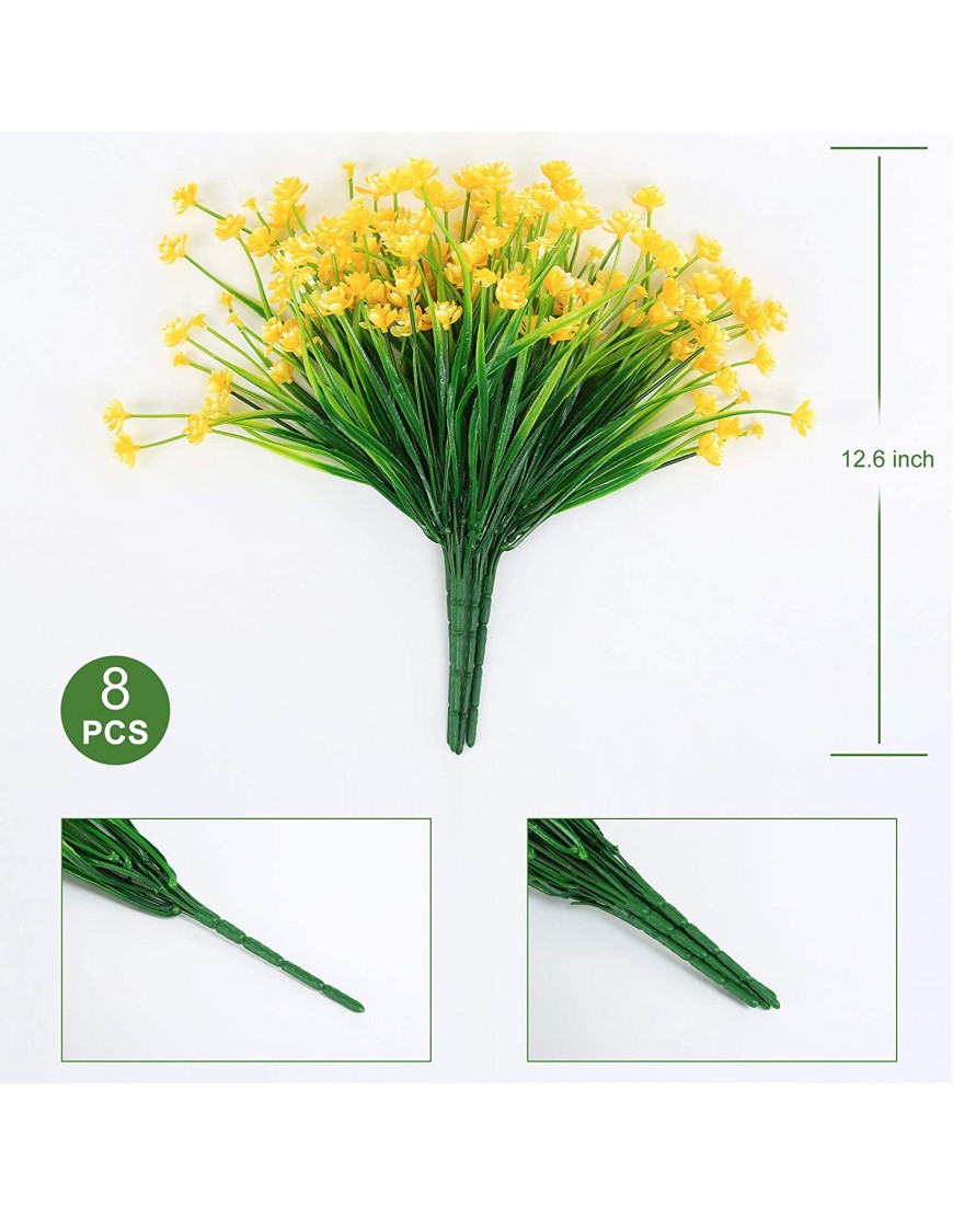 8 Pcs Artificial Flowers Outdoor Faux Plants UV Resistant Plastic Greenery for Indoor Outside House Decor