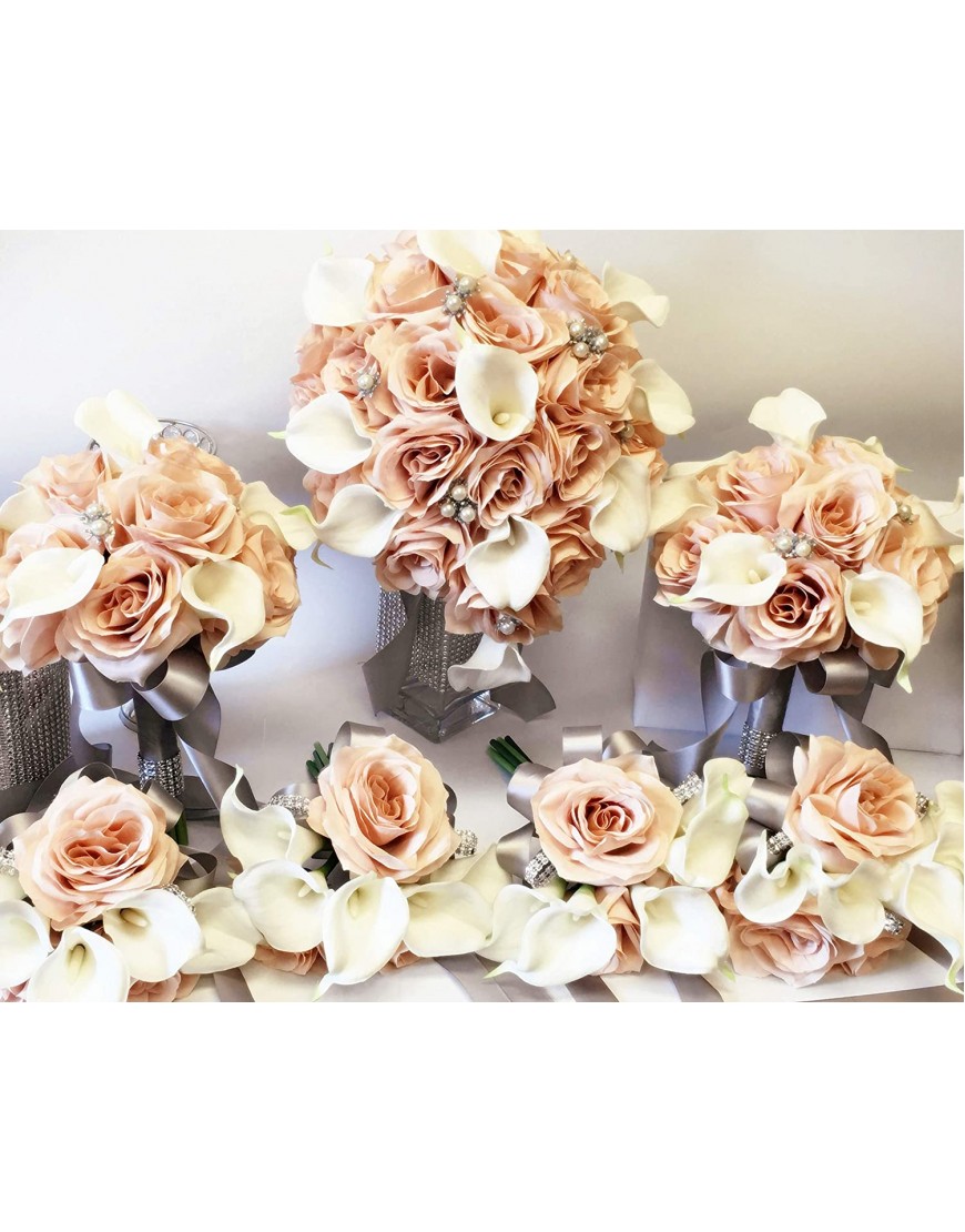 Angel Isabella LLC Build Your Wedding Package-Keepsake Long Lasting Artificial Flower in Blush Grey Bouquet Corsage Boutonniere Tear Drop Cascade Bouquet