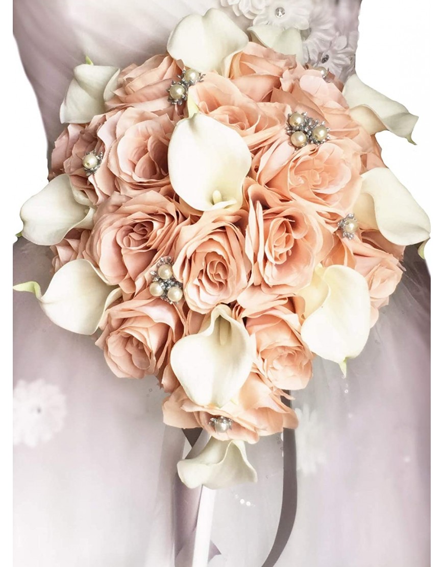 Angel Isabella LLC Build Your Wedding Package-Keepsake Long Lasting Artificial Flower in Blush Grey Bouquet Corsage Boutonniere Tear Drop Cascade Bouquet