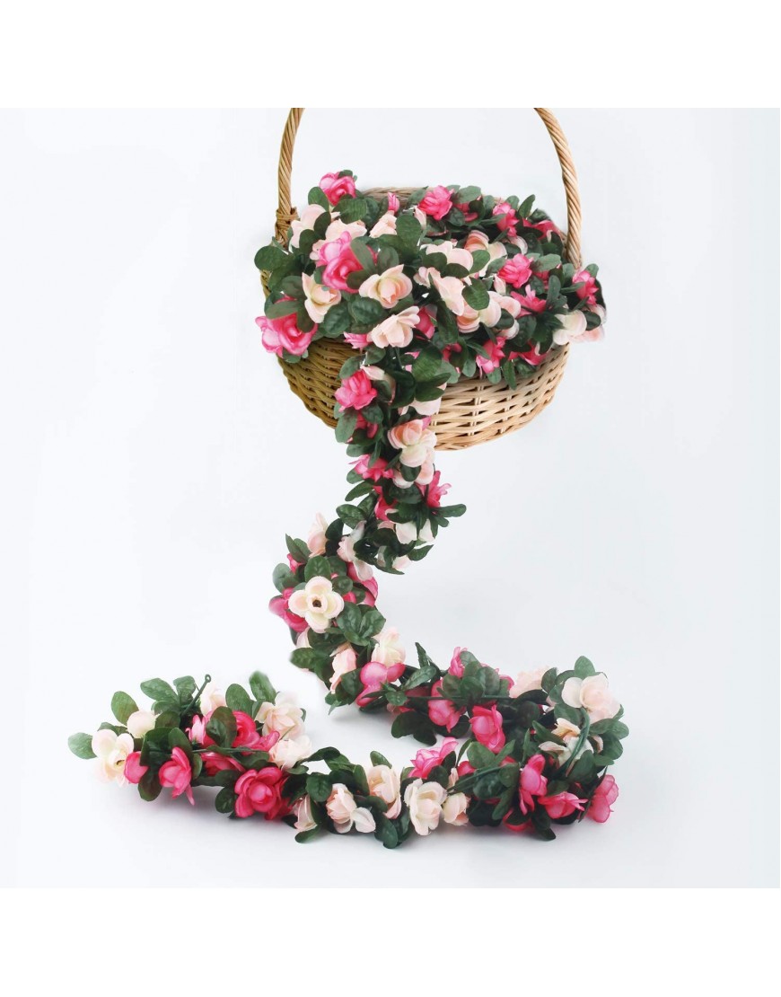 AnoKe 6pcs 49 FT Rose Vine Flowers Garland Plants- BSTC Artificial Fake Rose Vine Flowers Ivy Garlands Hanging Rose Ivy for Wedding Party Garden Wall Decoration Silk Flowers Pink