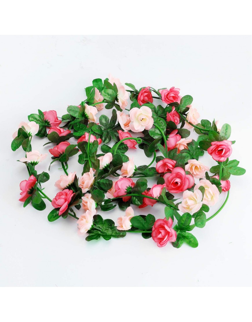 AnoKe 6pcs 49 FT Rose Vine Flowers Garland Plants- BSTC Artificial Fake Rose Vine Flowers Ivy Garlands Hanging Rose Ivy for Wedding Party Garden Wall Decoration Silk Flowers Pink