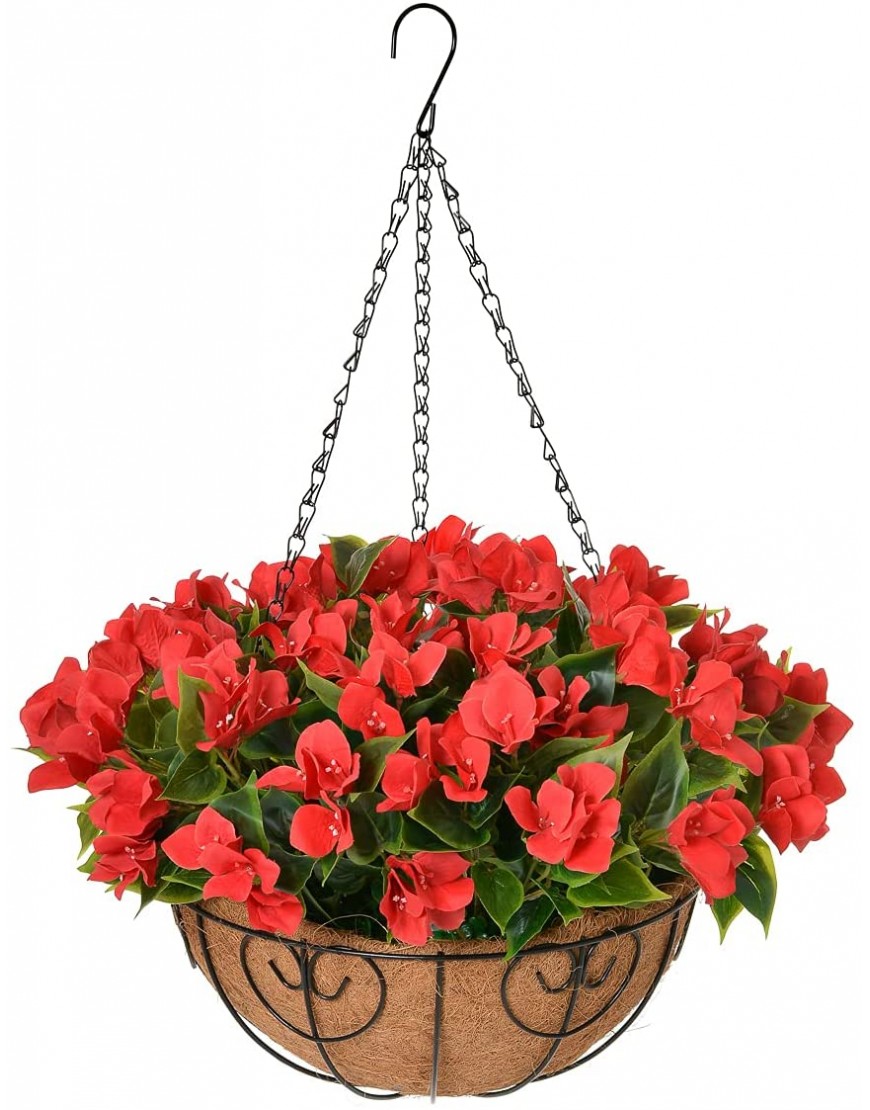Artificial Flowers Hanging Basket Fake Hanging Plant Silk Bougainvillea Flowers Faux Flower Arrangement for Outdoor Indoor Garden Yard Pouch Patio Indoor Home Decoration Red