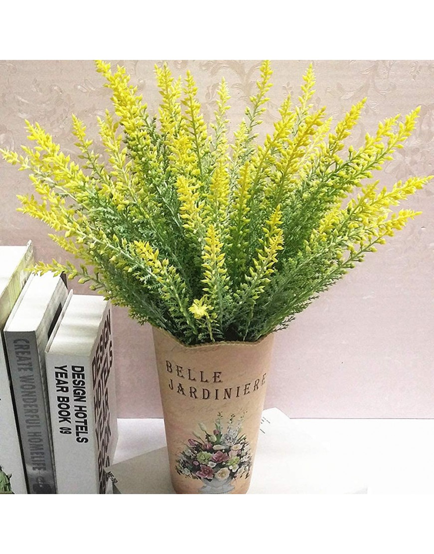 Artificial Flowers Lavender Fake Flowers for Decoration Faux Flower Plants Plastic Greenery Decorations for Outdoor Garden Outdoors Home Art Floral Arrangements Wedding DIY Bouquet Yellow 4 Pack