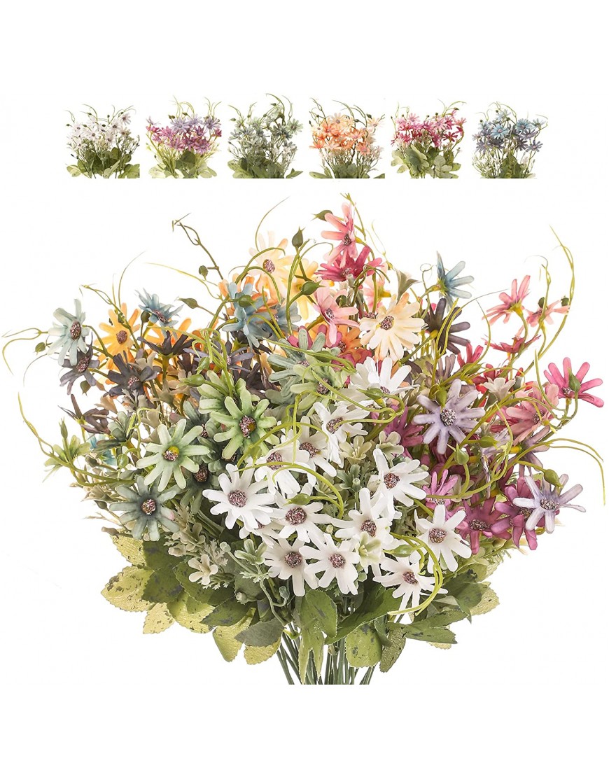 Artificial Flowers Wildflowers Daisy Bundle Fake Plants Silk Greenery Plastic Faux Daisies Single Mixed Multicolor UV Resistant Colorful Cemetery Floral for Grave Vase Arrangements Outdoor Decoration