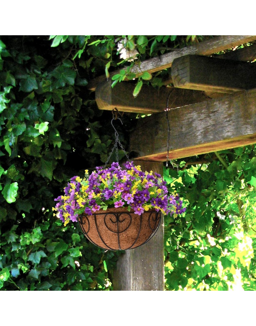 Artificial Hanging Flowers in Basket Outdoor Indoor Patio Lawn Garden Decor Hanging Daisy Basket with 12inch Coconut Lining Chain Flowerpot Dark Purple