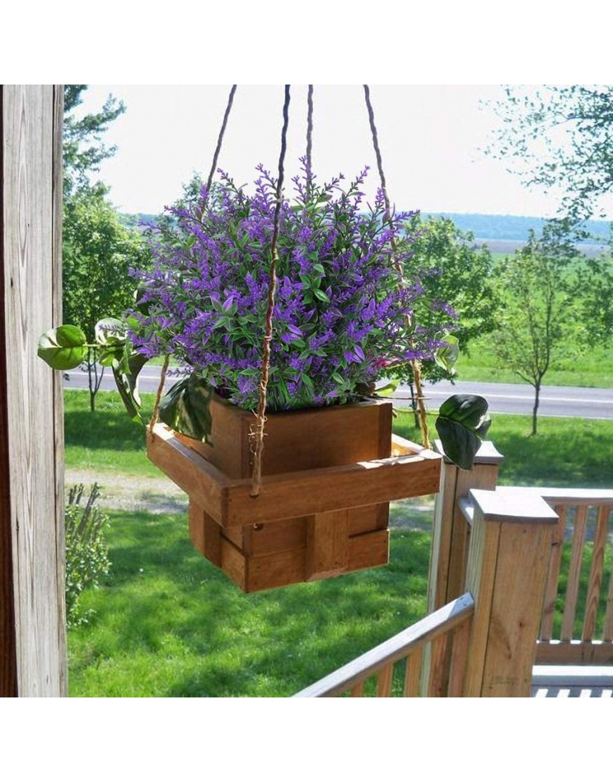 Artificial Lavender Outdoor Plants 6Pcs UV Resistant Fake Flowers Purple Faux Lavender Plastic Greenery Stems Decor for Front Porch Planters Decoration