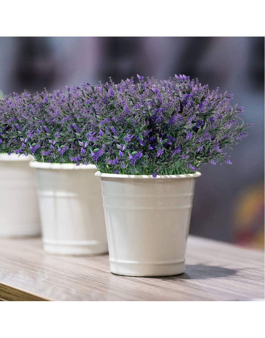 Artificial Lavender Outdoor Plants 6Pcs UV Resistant Fake Flowers Purple Faux Lavender Plastic Greenery Stems Decor for Front Porch Planters Decoration
