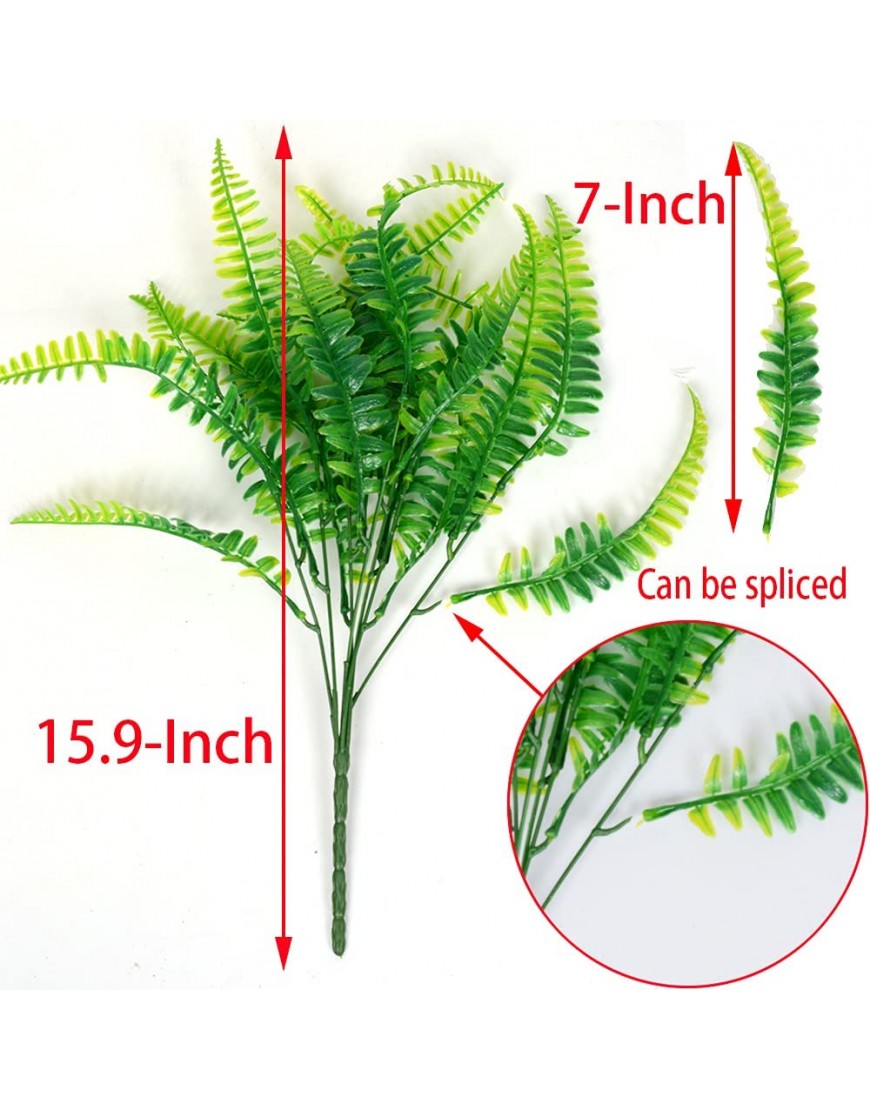 Artificial Outdoor Plants 8pcs Artificial Ferns for Outdoors Fake Fern Faux Boston Fern Greenery UV Resistant Plastic Plant