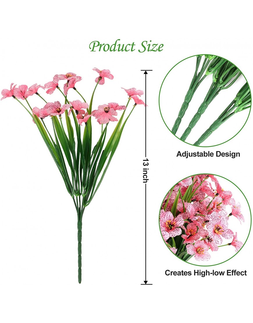 Avicill Artificial Flowers Outdoor 6 Bundles UV Resistant Fake Flowers for Outside No Fade Faux Plastic Greenery Shrubs Garden Porch Window Box Decorating Pink