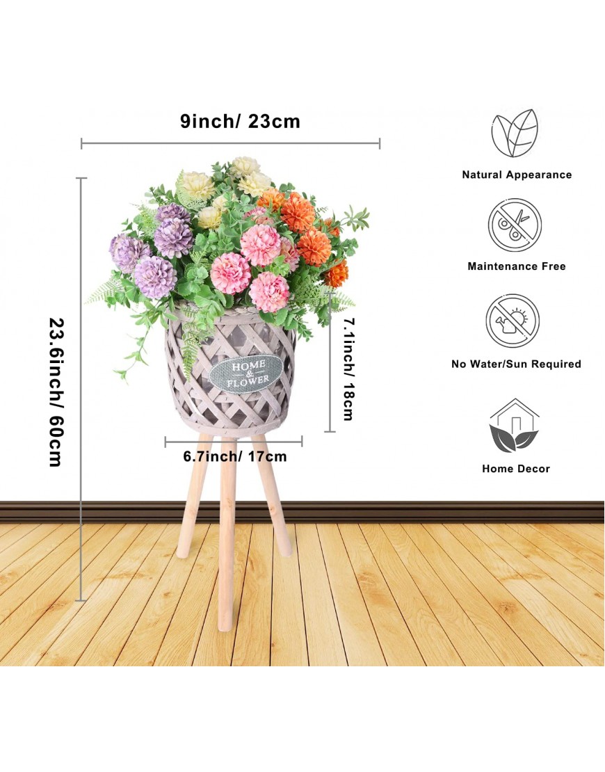 Blingstar Artificial Flowers Tall Floor Fake Plants 2 Pack Plastic Chrysanthemum with Rattan Baskets Large Faux Potted Plants for House Office Room Party Indoor Decor Installation Size: 9x9x23.6In