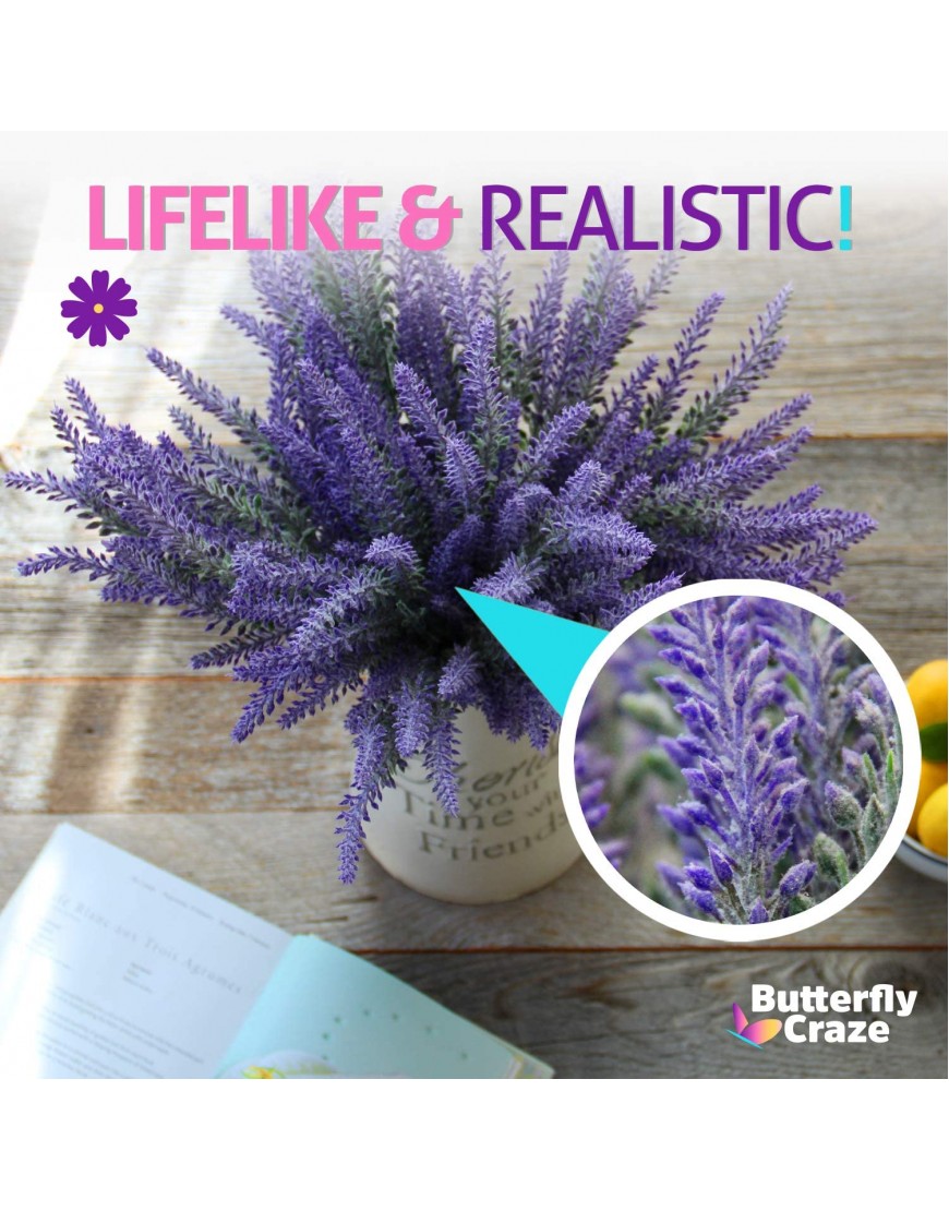 Butterfly Craze Artificial Lavender Plant 4-Piece Bundle – Nearly Natural Faux Silk Flowers for Weddings Crafting Kitchen Decor or Rustic Home Decor – Indoor Outdoor Use