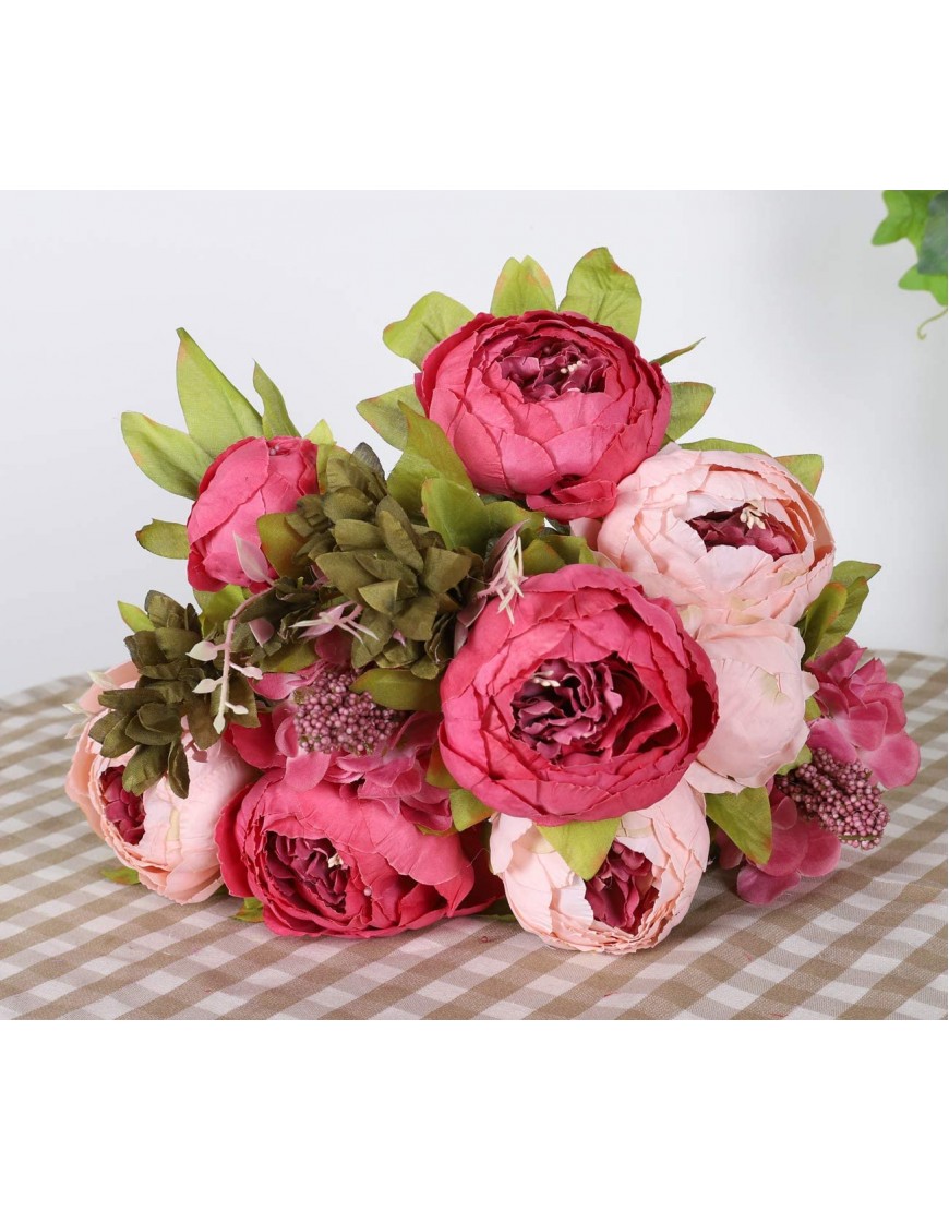 Duovlo Fake Flowers Vintage Artificial Peony Silk Flowers Wedding Home Decoration,Pack of 1 Dark Pink