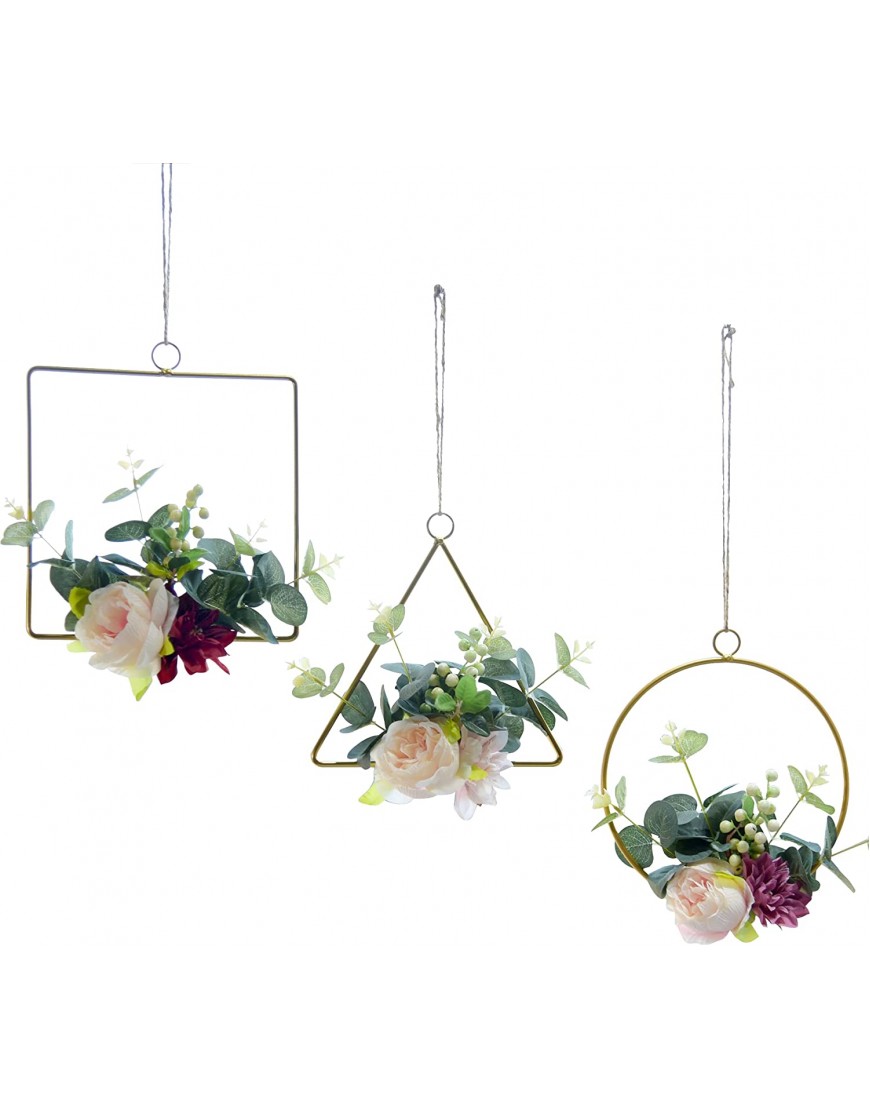 ETERNAL ANGEL Artificial Floral Hoop Wreaths Set of 3 Handmade Hanging Plant Flower Wall Decor with Rose Dahlia and Eucalyptus Leaves for Baby Girl Nursery Room Wedding Backdrop Decoration